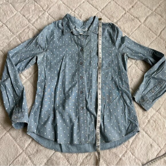 Madewell | Blue & White Polka-dot Chambray Button-Down Blouse | Size Small - Picture 12 of 12